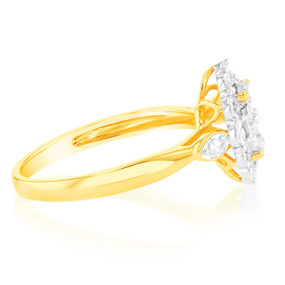 Luminesce Lab Grown 9ct Yellow Gold 10 Diamonds Oval Dress Ring - Image 4