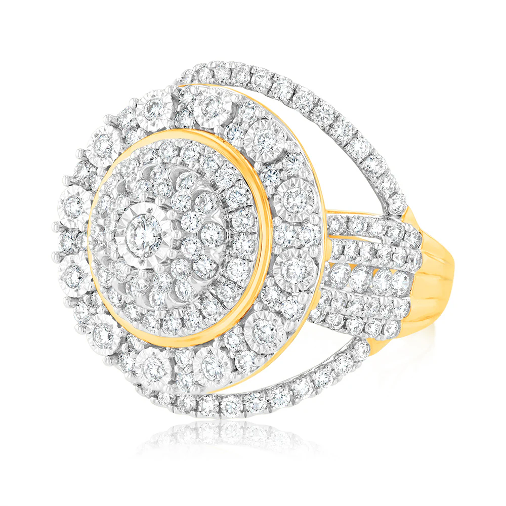 Luminesce Lab Grown 9ct Yellow Gold 2 Carat Diamond Cluster Ring - Image 2