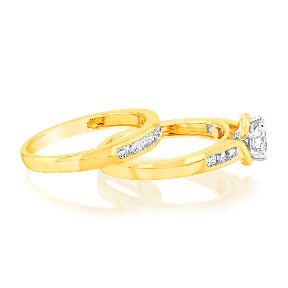 Luminesce Lab Grown 9ct Yellow Gold 3/4 Carat Diamond Bridal Ring Set - Image 2