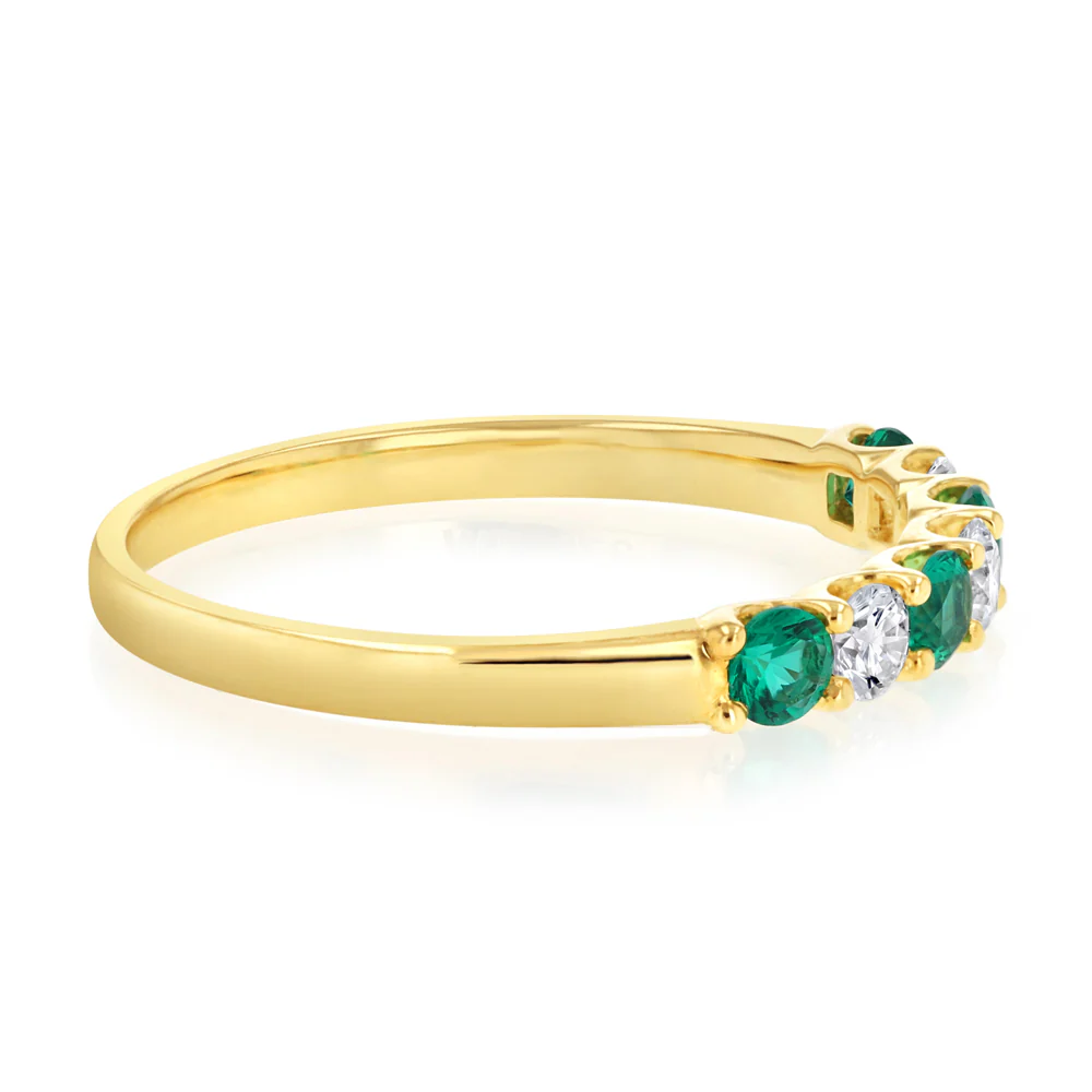 Luminesce Lab Grown 9ct Yellow Gold Created Emerald 0.30 Carat Diamond Ring