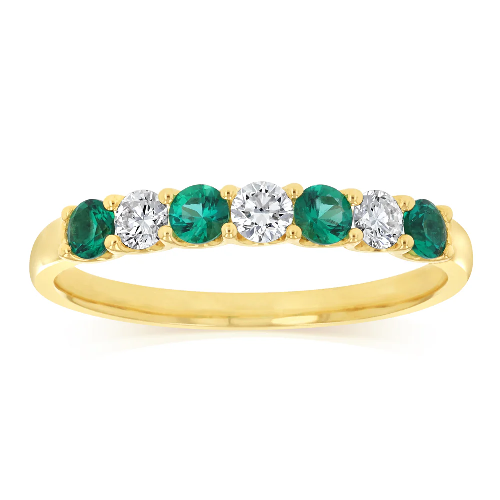 Luminesce Lab Grown 9ct Yellow Gold Created Emerald 0.30 Carat Diamond Ring - Image 2