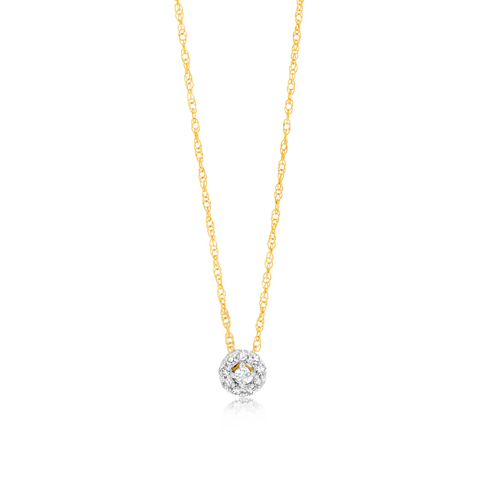 Luminesce Lab Grown 9ct Yellow Gold Diamond Halo Pendant on 45cm Chain