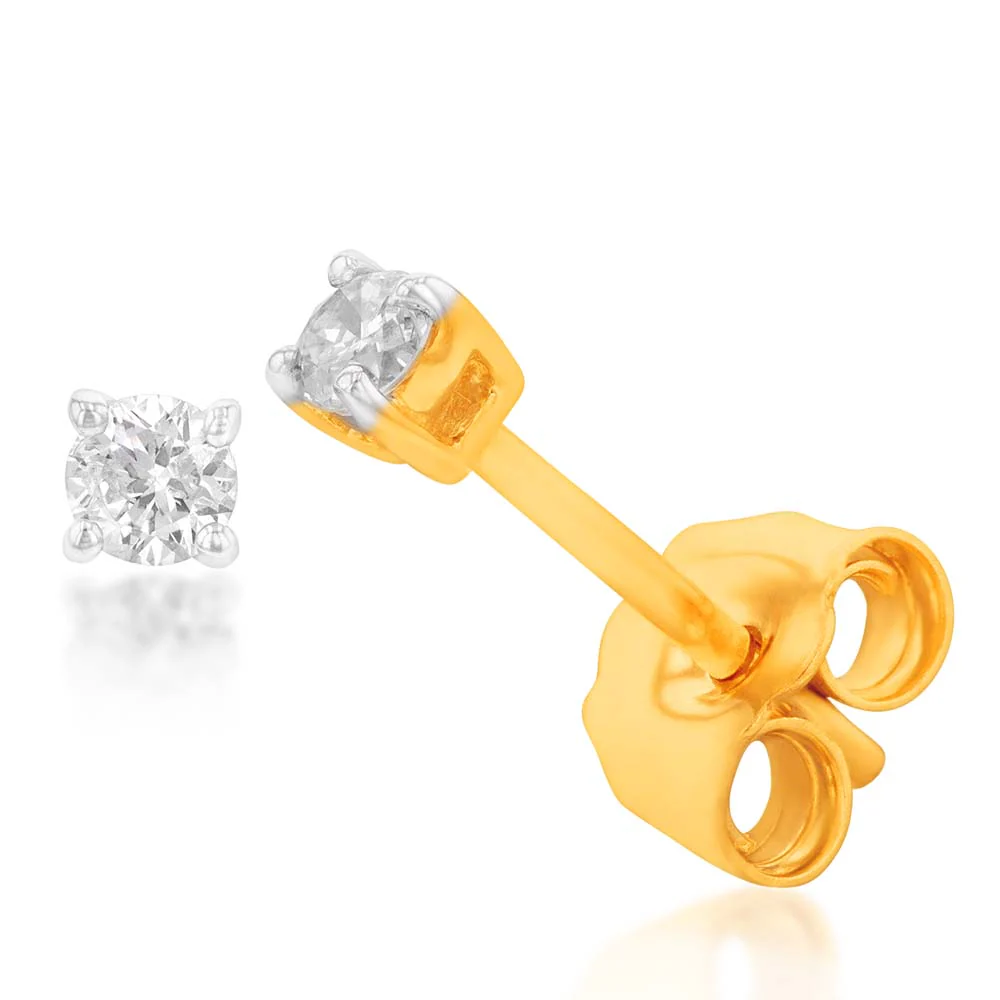 Luminesce Lab Grown 9ct Yellow Gold Diamond Solitiaire Classic 10Pt Stud Earring