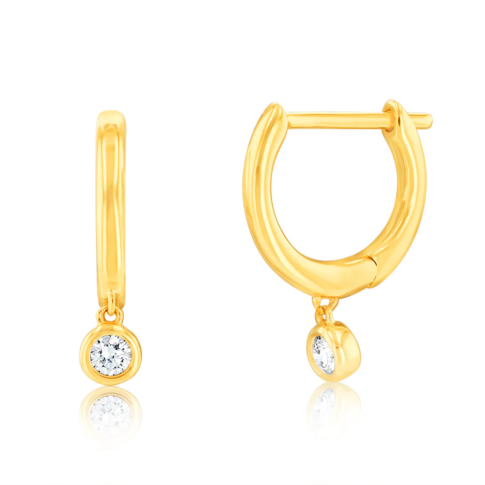 Luminesce Lab Grown 9ct Yellow Gold Drop Earrings in 2 Diamonds
