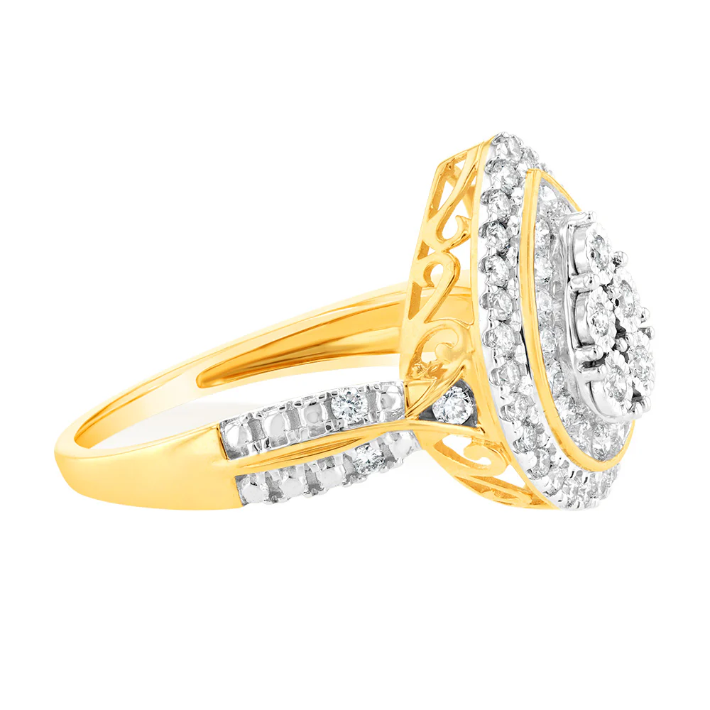 Luminesce Lab Grown 9ct Yellow Gold Pear Shaped Ring in 56 Brilliant Cut Diamonds - Image 2