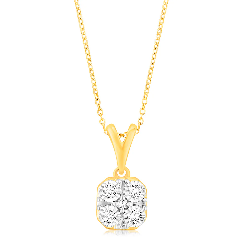 Luminesce Lab Grown 9ct Yellow Gold Pendant in 5 Diamonds