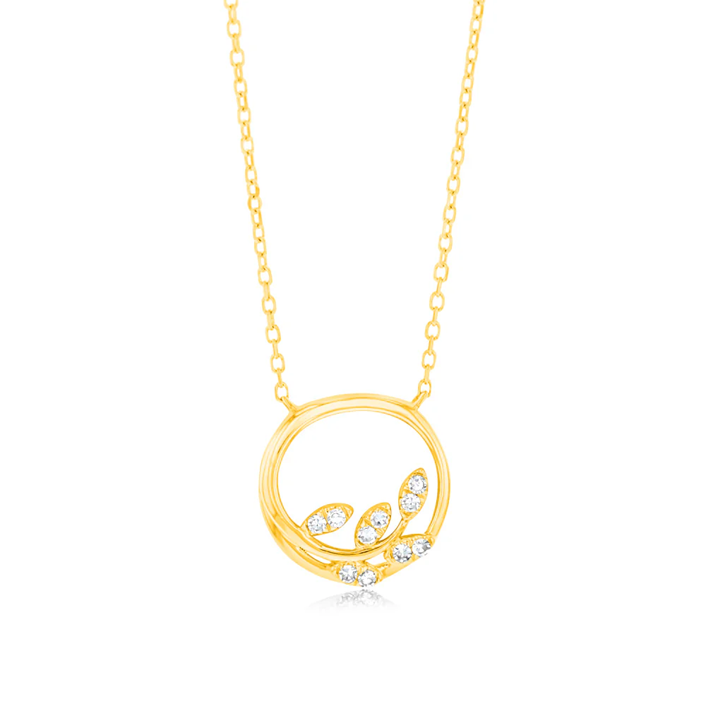 Luminesce Lab Grown 9ct Yellow Gold Tree in Circle with 10 Diamonds + 45cm Chain