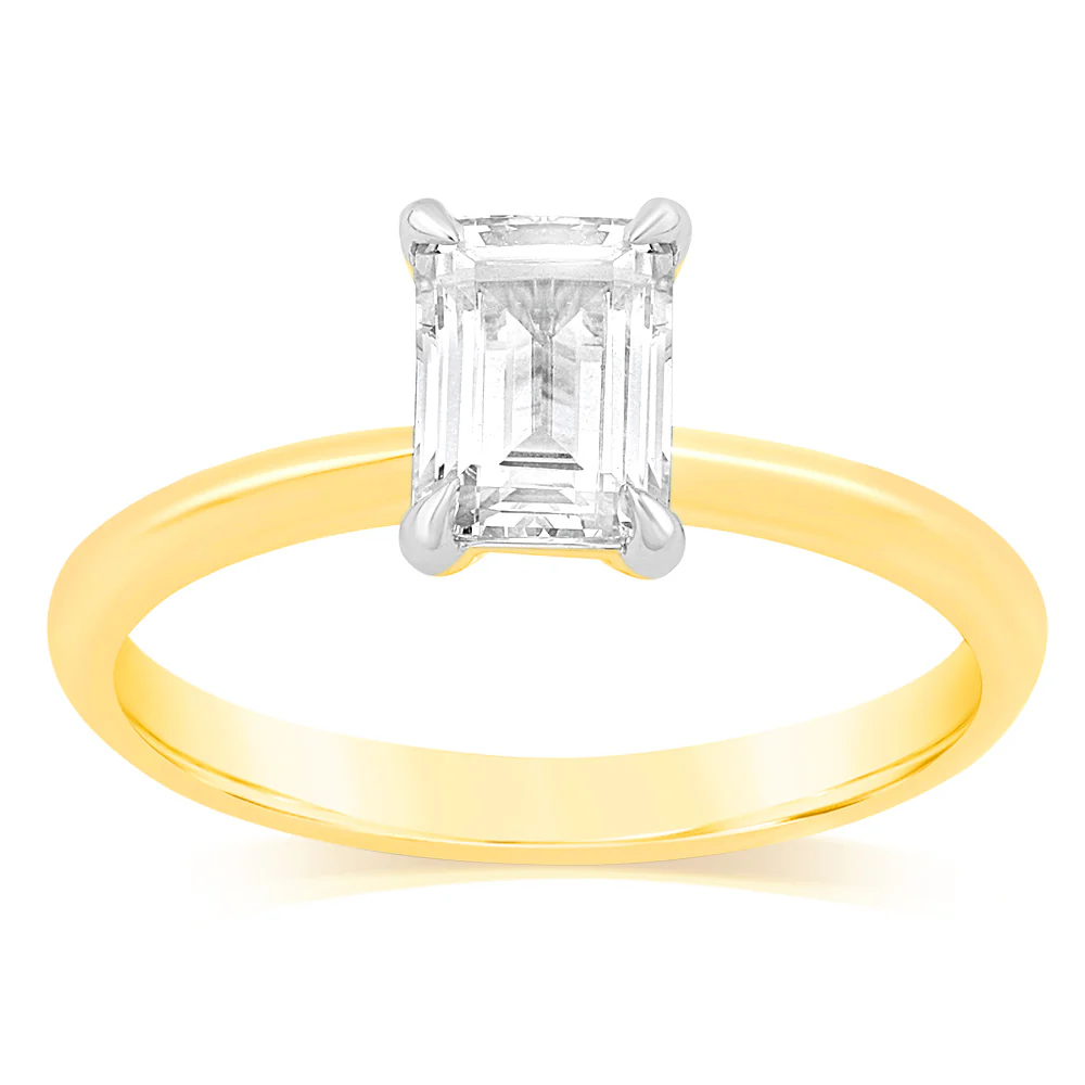 Luminesce Lab Grown Certified 1 Carat Diamond Emerald Cut Ring in 18ct Yellow Gold