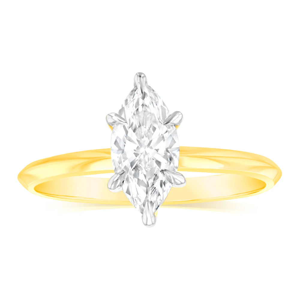 Luminesce Lab Grown Certified 1 Carat Marquise Diamond Ring in 18ct Yellow Gold