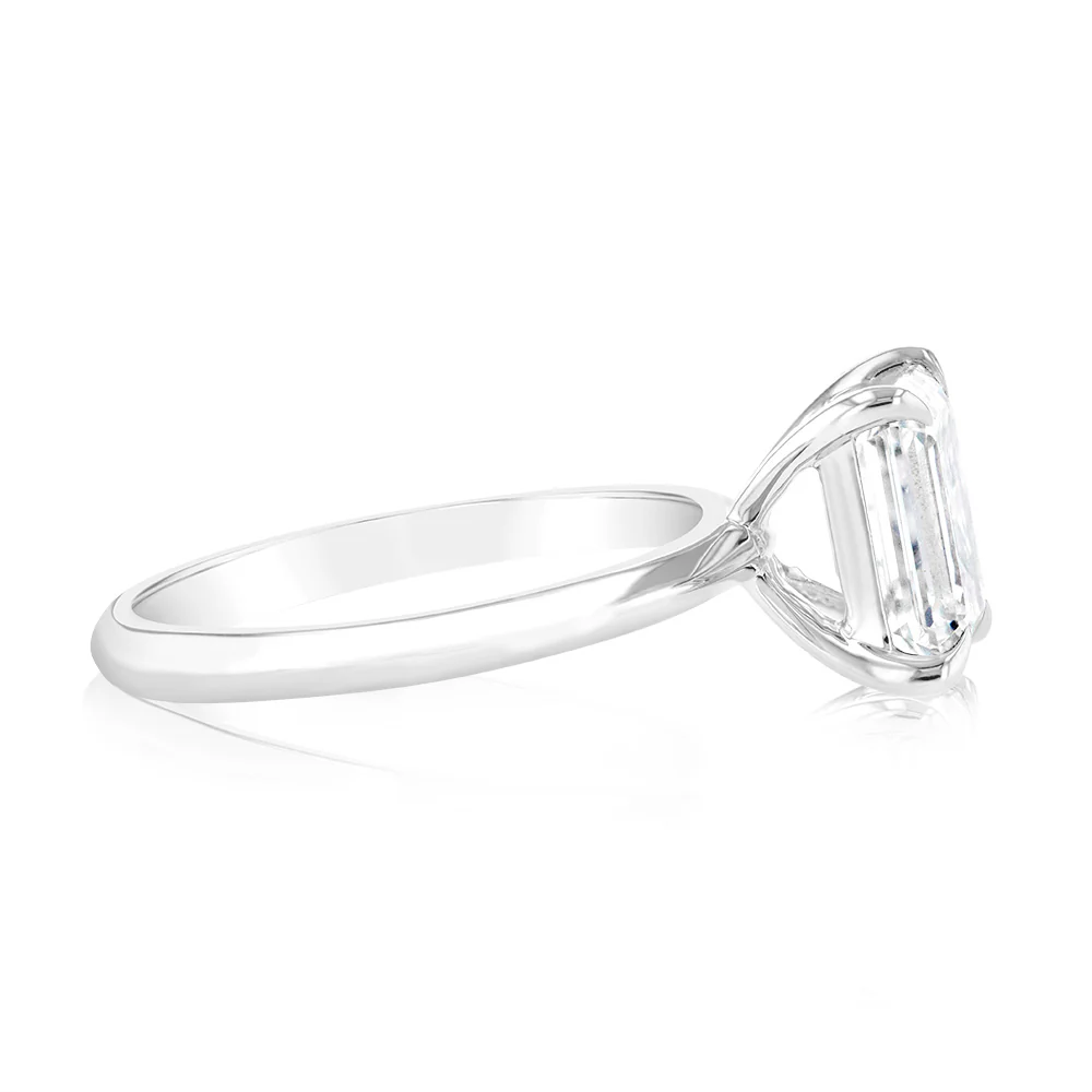 Luminesce Lab Grown Certified 2 Carat Diamond Emerald Cut Ring in 18ct White Gold - Image 2