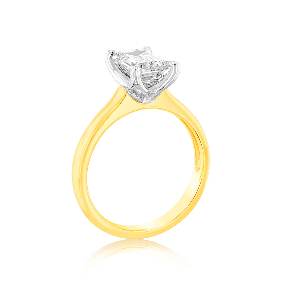 Luminesce Lab Grown Certified 2 Carat Emerald Diamond Ring in 18ct Yellow Gold - Image 3