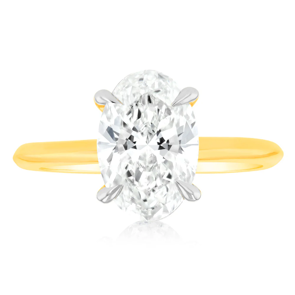 Luminesce Lab Grown Certified 2 Carat Oval Diamond Ring in 18ct Yellow Gold
