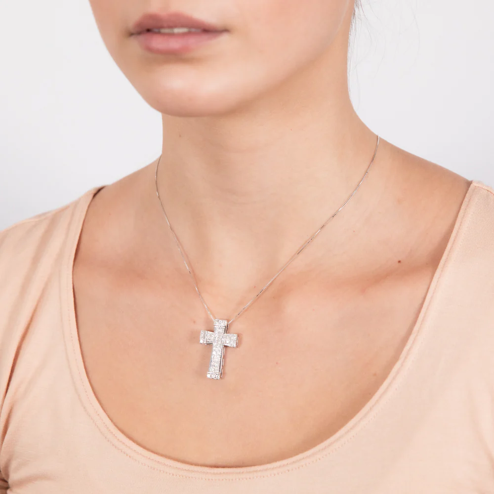 Luminesce Lab Grown Cross Pendant with Silver Slider Chain in 42 Diamonds - Image 2