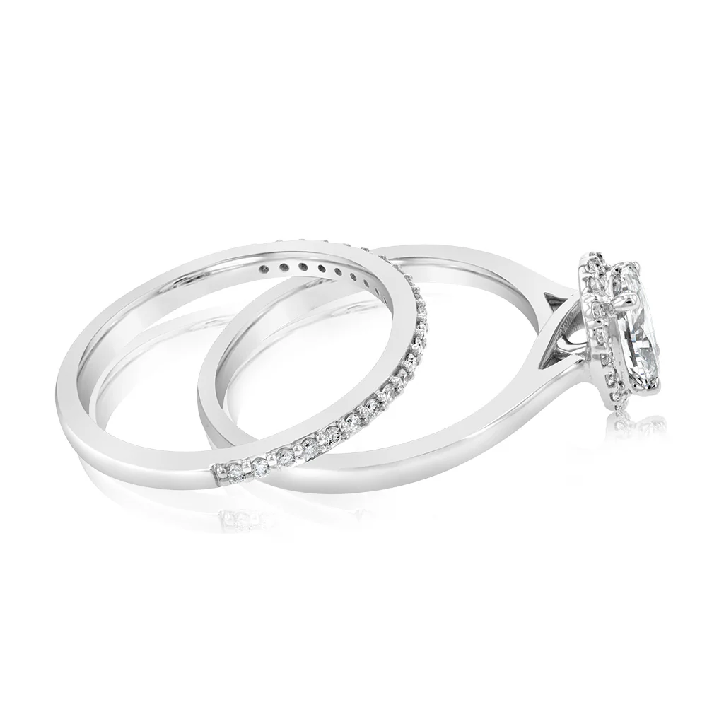 Luminesce Lab Grown Diamond 1 Carat Bridal Set in Halo Design set in 18ct White Gold - Image 2