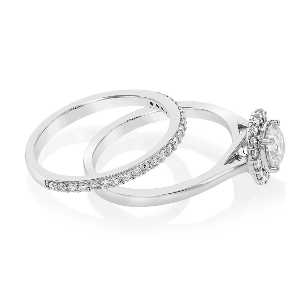 Luminesce Lab Grown Diamond 1 Carat Bridal Set in Halo Design set in 18ct White Gold - Image 2