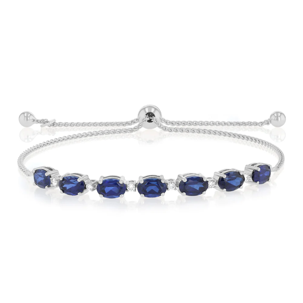 Luminesce Lab Grown Diamond & Created Sapphire 24cm Bolo Bracelet in Sterling Silver