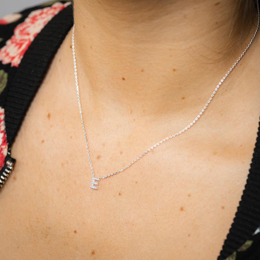 Luminesce Lab Grown Diamond "E" Pendant on Adjustable 40-45cm Chain Set in Sterling Silver - Image 2