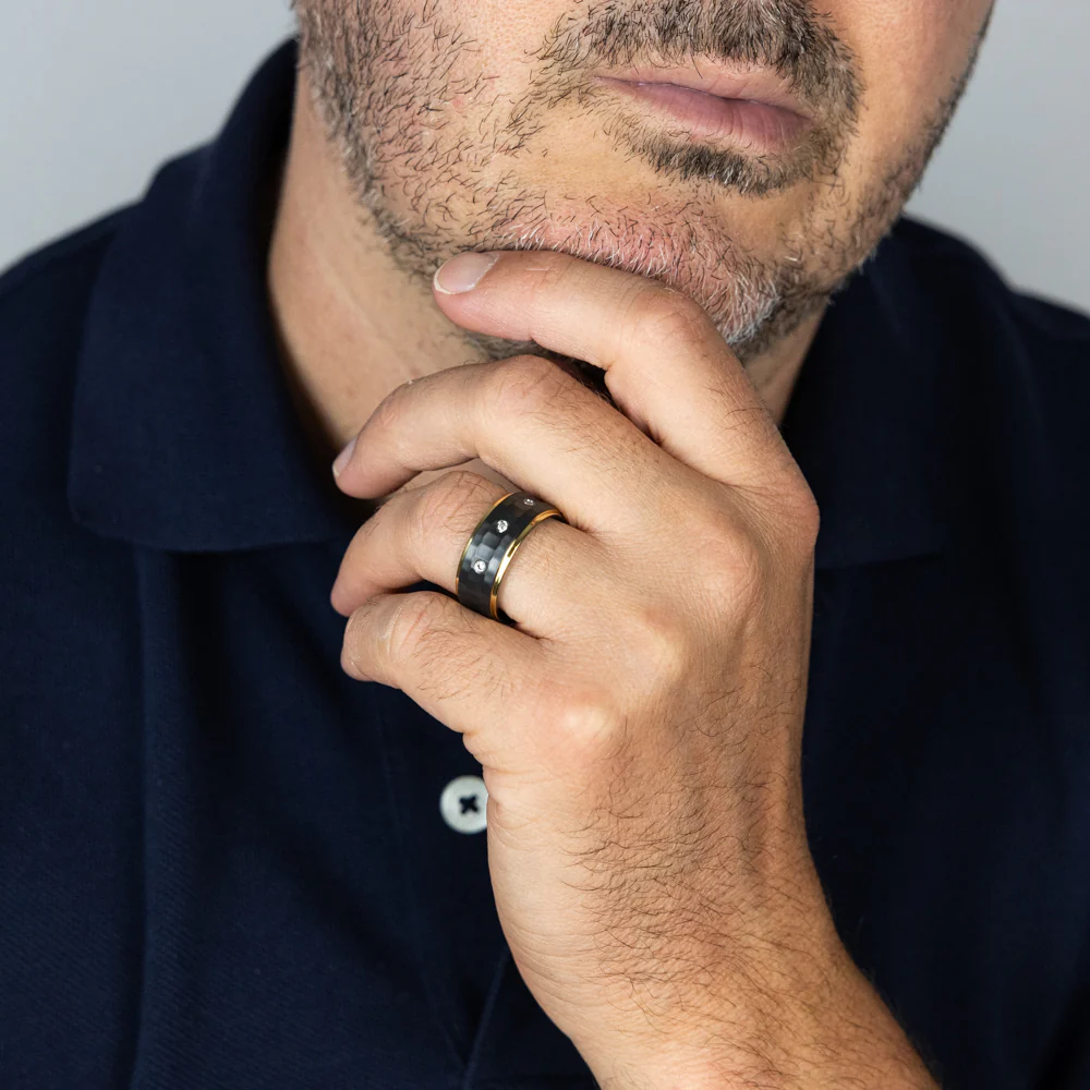 Luminesce Lab Grown Gold Plated & Black Zirconium in 3 Diamonds Around the Ring - Image 3