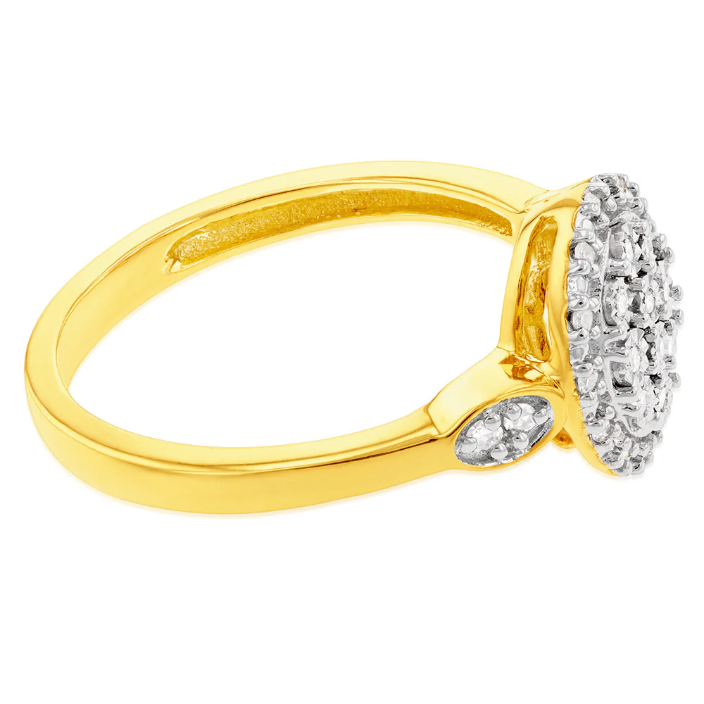 Luminesce Lab Grown Oval Ring with 28 Diamonds Set in 9 Carat Yellow Gold - Image 2