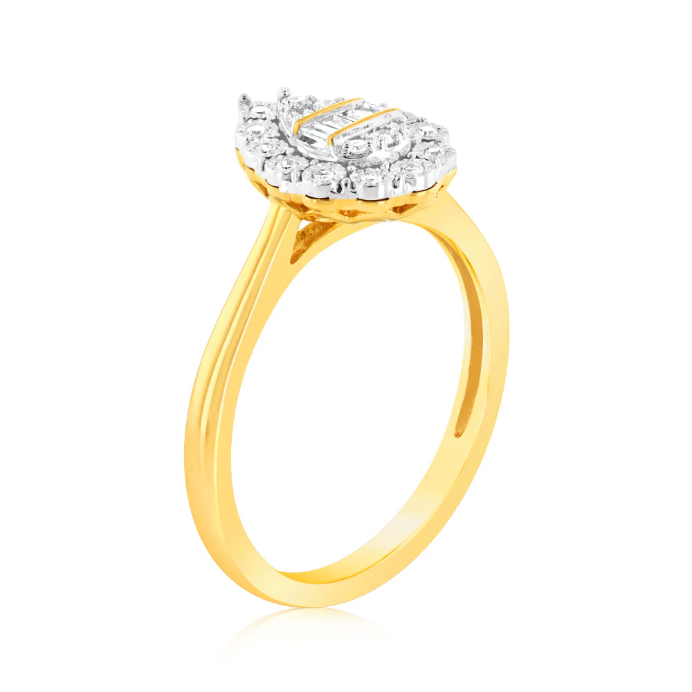 Luminesce Lab Grown Pear Shape 0.12Ct Diamond Ring in 9ct Yellow Gold - Image 3