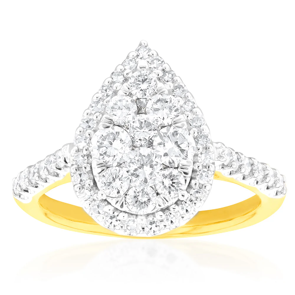 Luminesce Laboratory Grown 1 Carat Pear Shape  Diamond Ring 9ct Yellow Gold