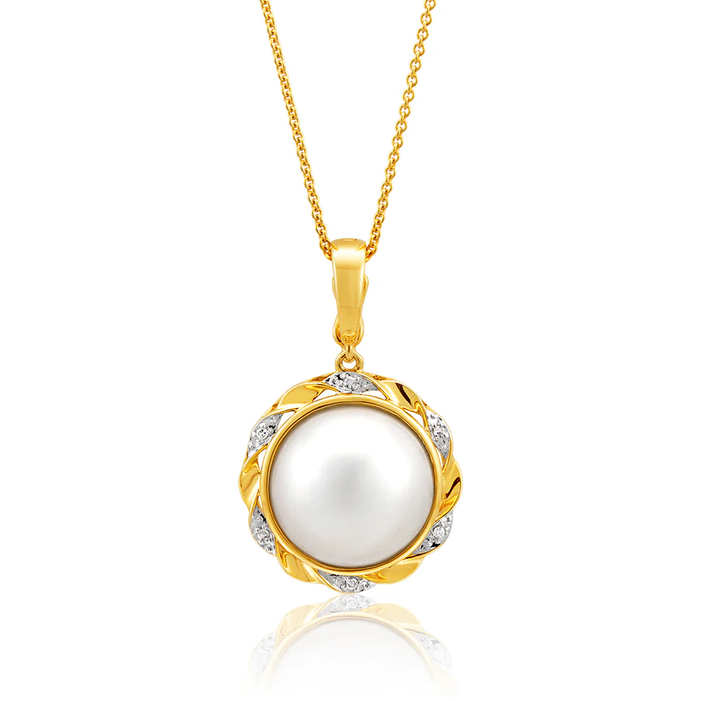 Mabe Pearl and Diamond Enhancer Pendant in 9ct Yellow Gold