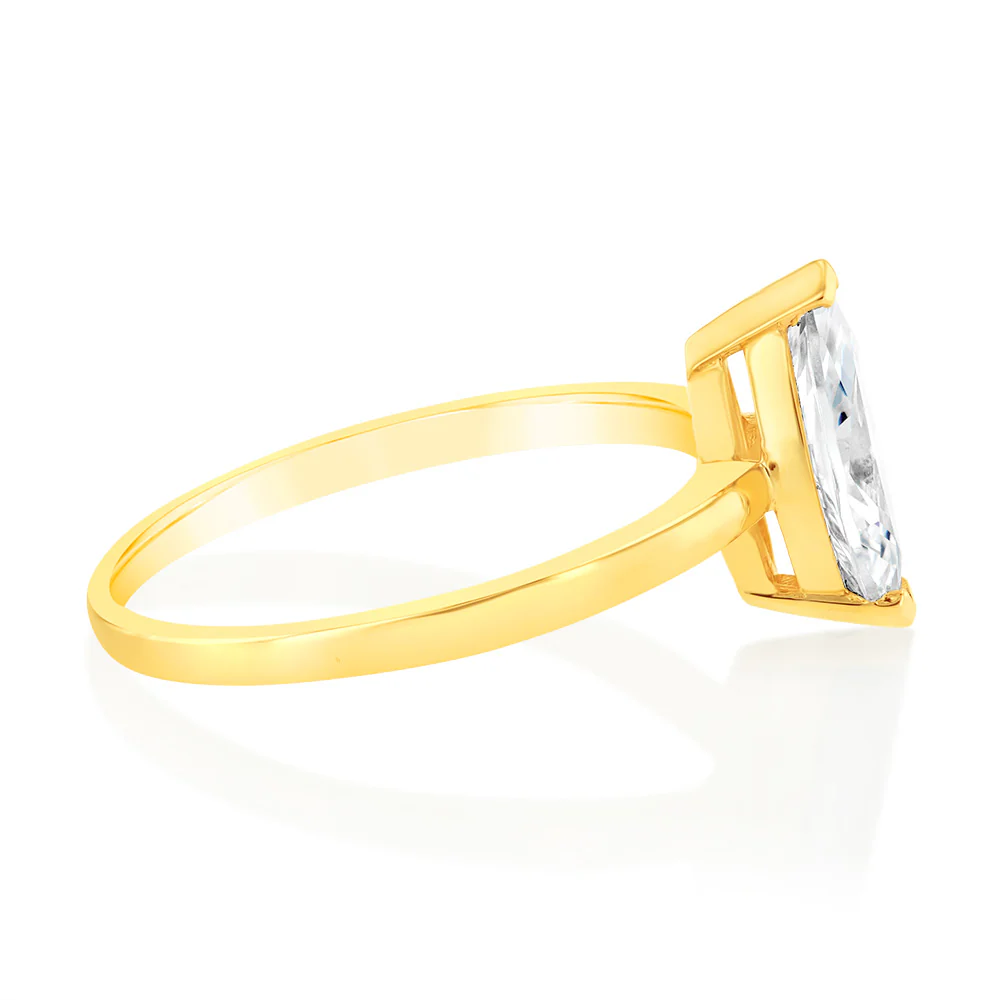 Marquise Cut Cubic Zirconia Ring 1 Carat Look in  in 9ct Yellow - Image 2