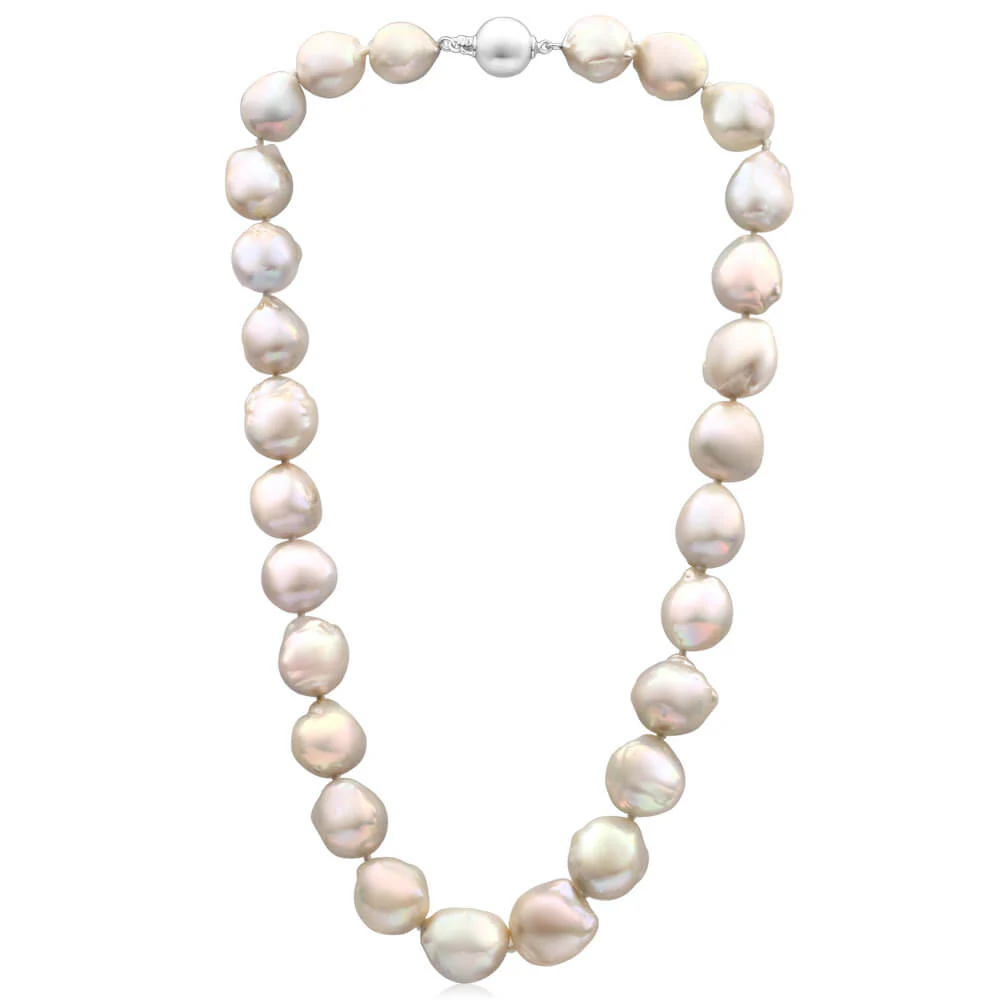 Meiko' Sterling Silver 13mm White Baroque Pearl 45cm Necklace