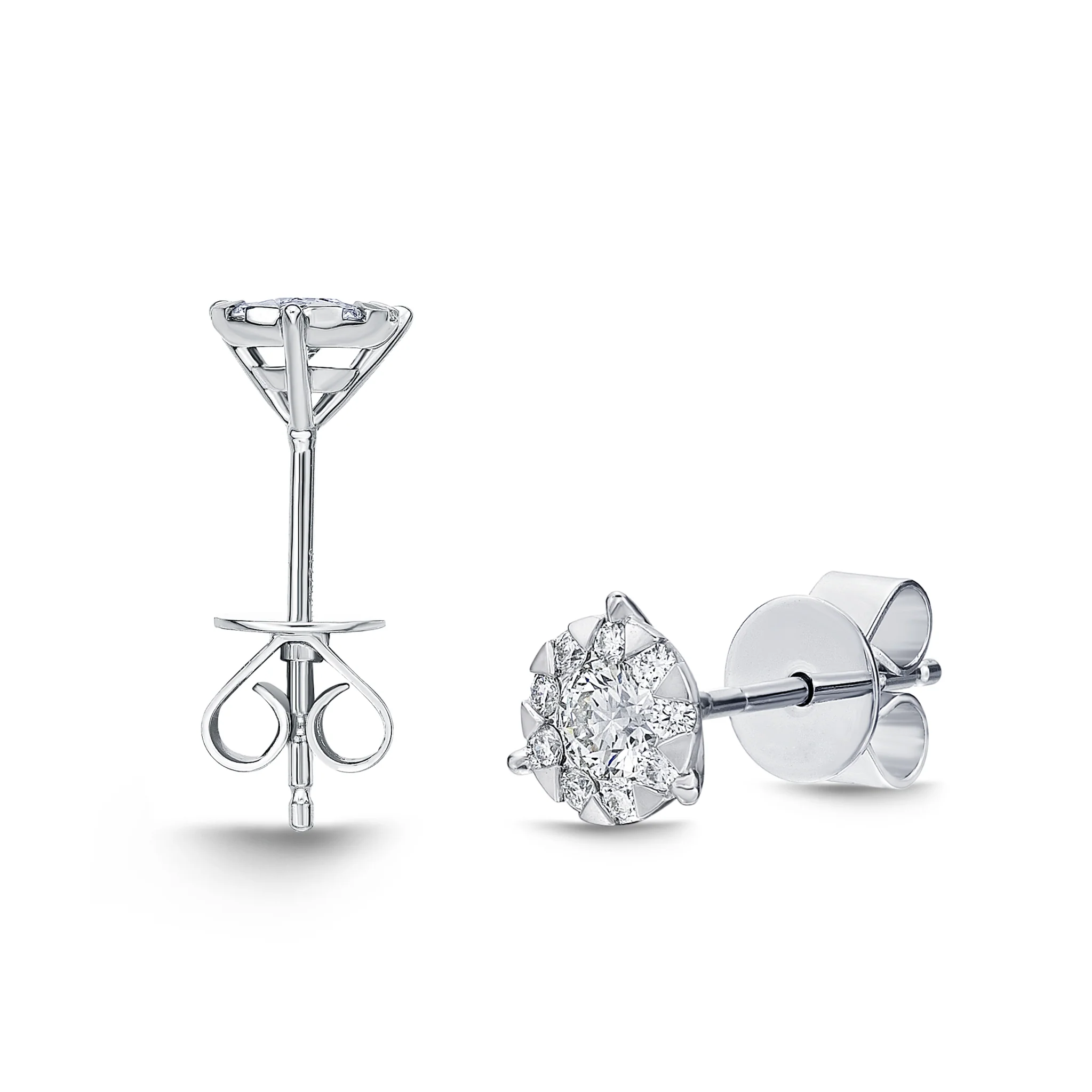 Memoire 18ct White Gold 0.15 Carat Diamond 3 Prong Bouquet Style Stud Earrings - Image 3