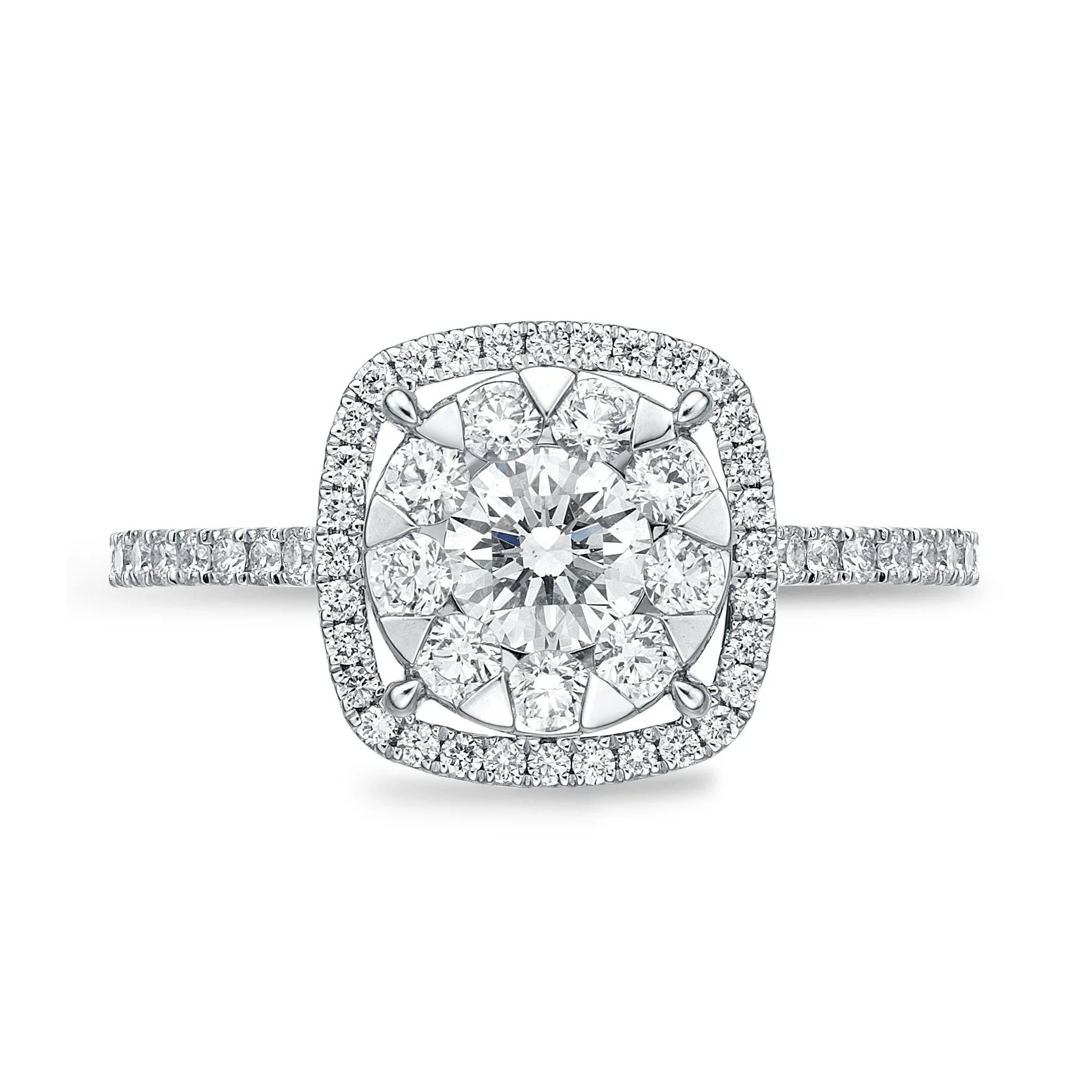Memoire 18ct White Gold 0.60 Carat Diamond Bouquet Cushion Halo Solitaire Ring - Image 2