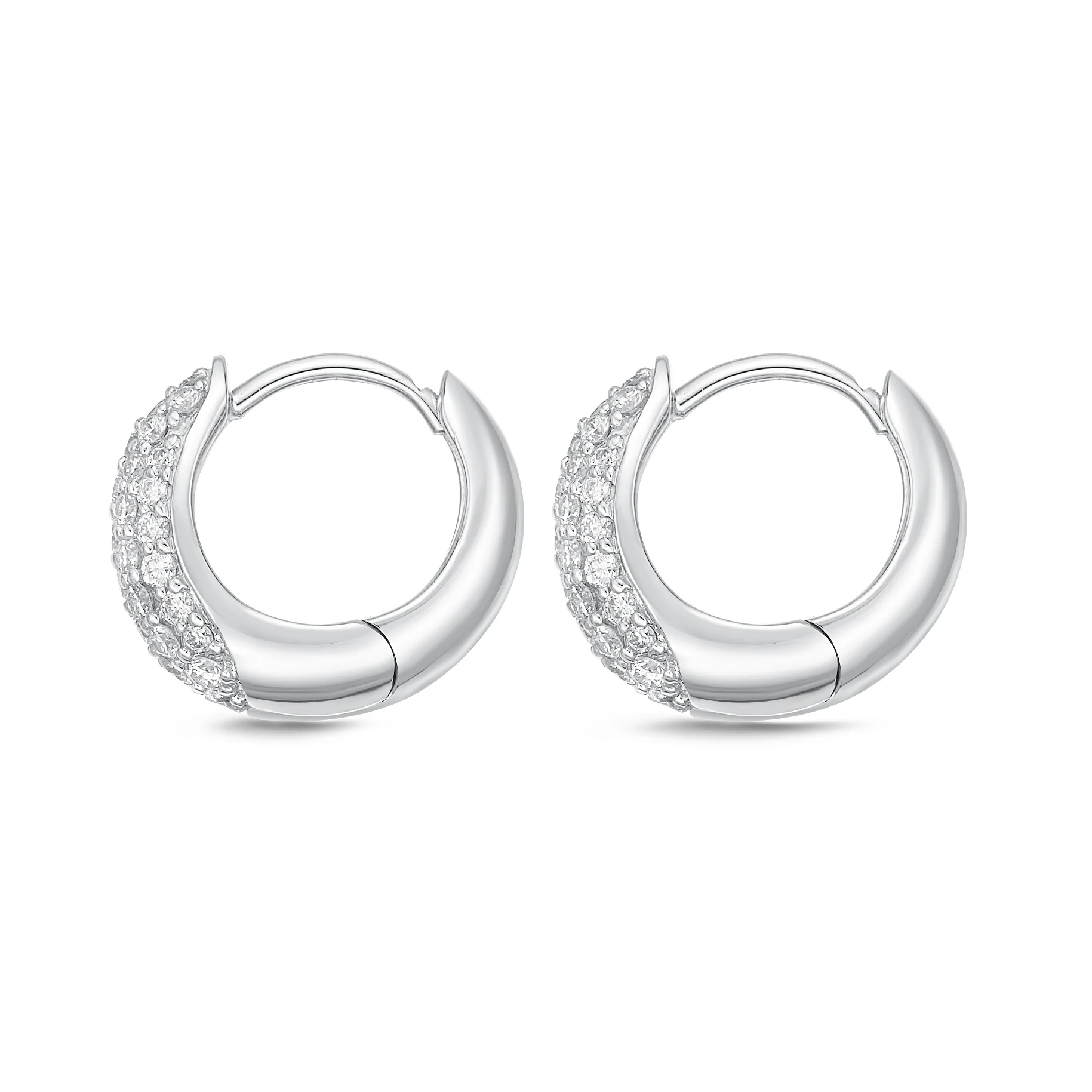 Memoire 18ct White Gold 1/2 Carat Diamond Pave Hoop Earrings - Image 3