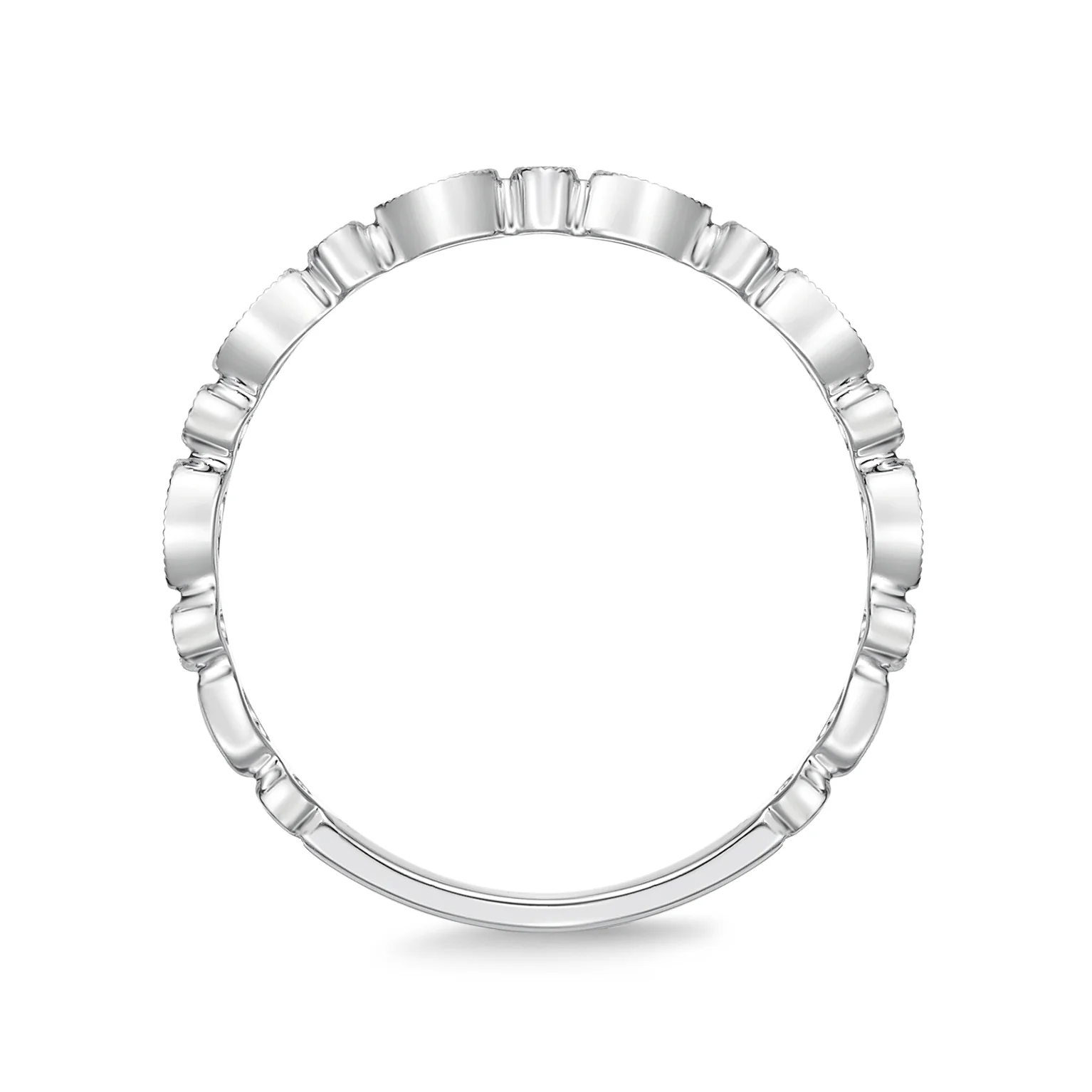 Memoire 18ct White Gold Vintage Round & Illusion Pear Stack Ring with 19 Diamonds - Image 3