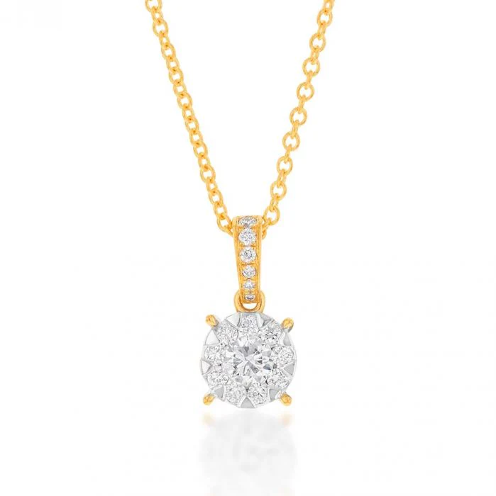 Memoire 18ct Yellow Gold 0.30 Carat Diamond Bale 4 Prong Pendant with Chain