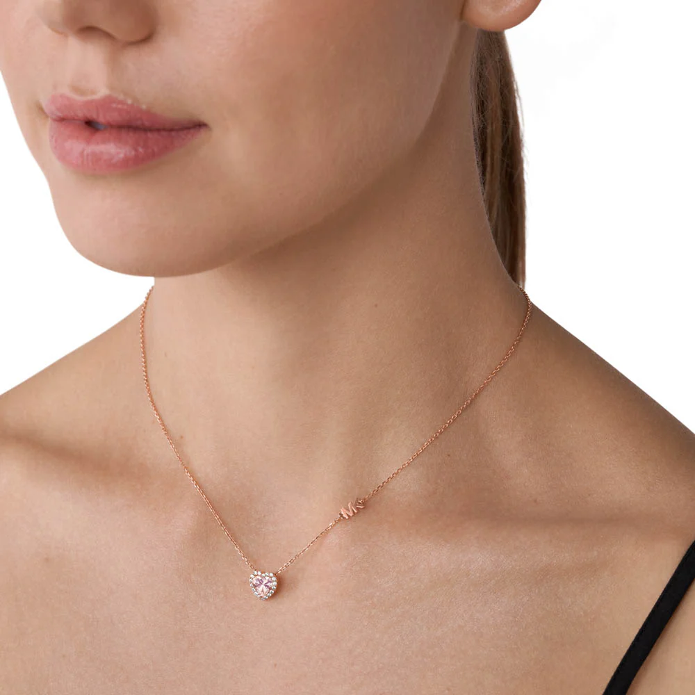 Michael Kors 14ct Rose Gold Plated Heart Pendant On Chain - Image 5