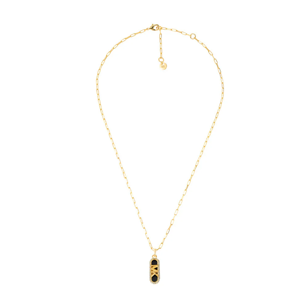 Michael Kors 14ct Yellow Gold Plated Brass Black Onyx Dog Tag Pendant with Chain