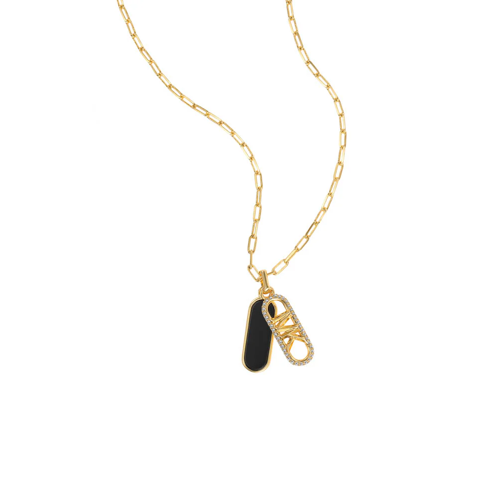 Michael Kors 14ct Yellow Gold Plated Brass Black Onyx Dog Tag Pendant with Chain - Image 3