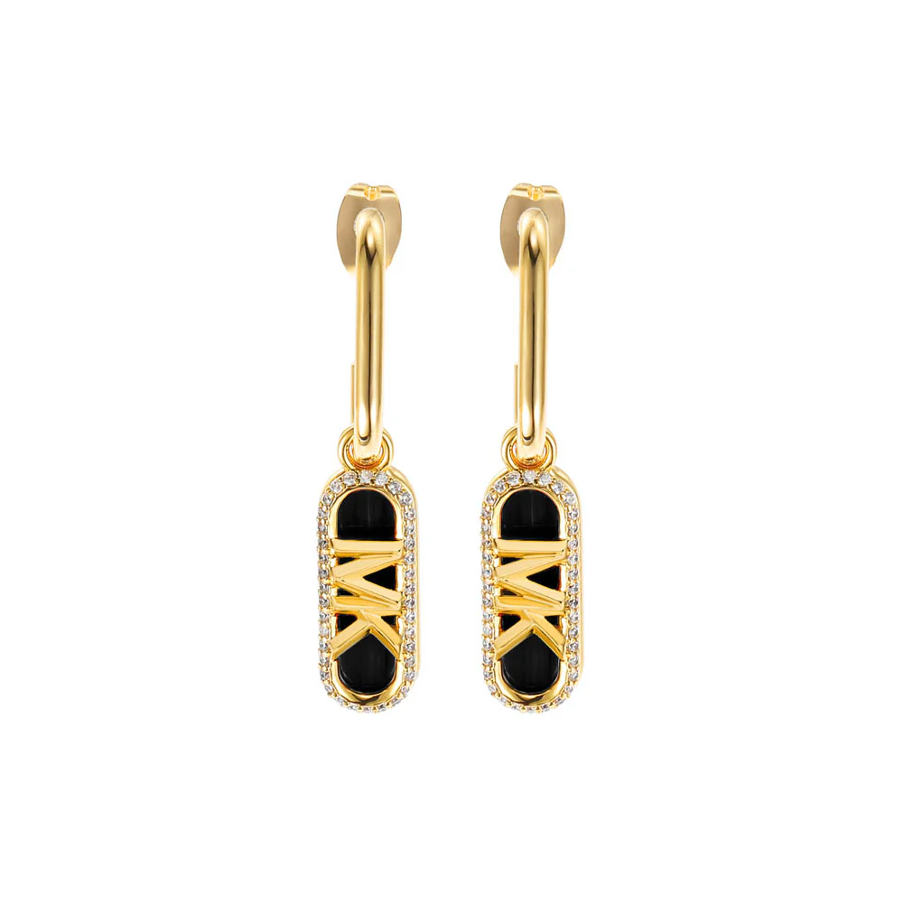 Michael Kors 14ct Yellow Gold Plated Brass Black Onyx Empire Charm Drop Earring