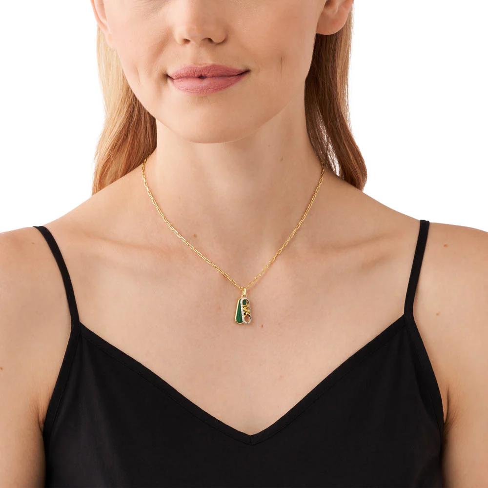 Michael Kors 14ct Yellow Gold Plated Brass Malachite Acetate Dog Tag Pendant with Chain - Image 5