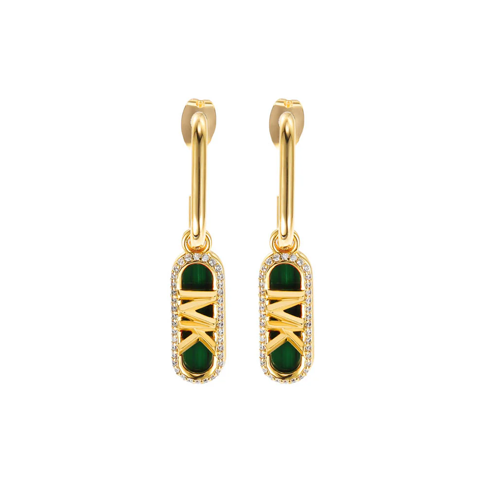 Michael Kors 14ct Yellow Gold Plated Brass Malachite Acetate Empire Charm Drop Earring