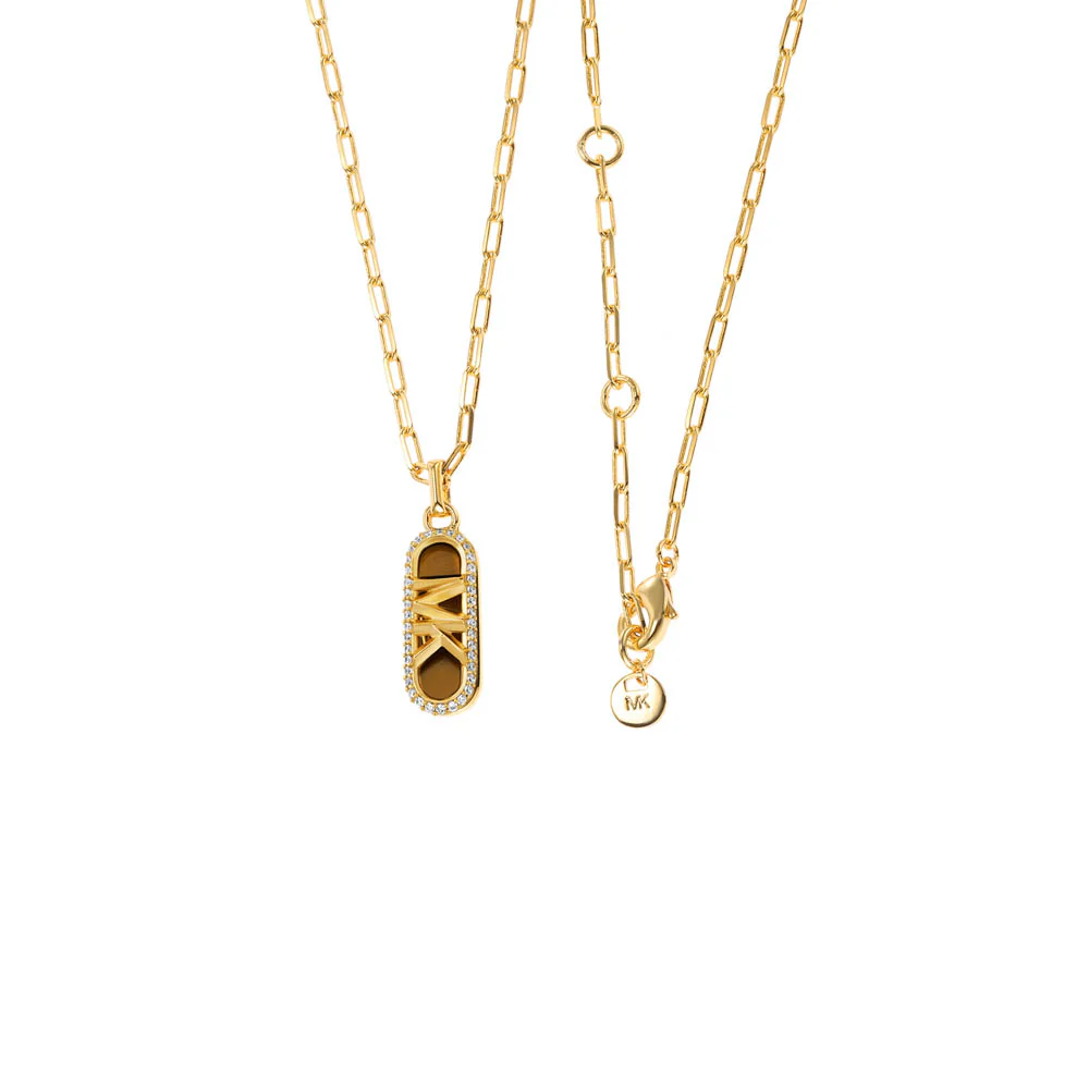 Michael Kors 14ct Yellow Gold Plated Brass Tiger's Eye Dog Tag Pendant with Chain - Image 2