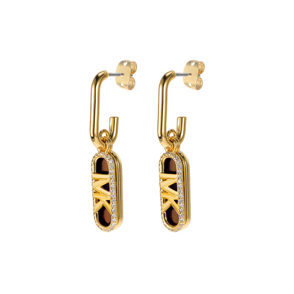 Michael Kors 14ct Yellow Gold Plated Brass Tiger's Eye Empire Charm Drop Earring - Image 3