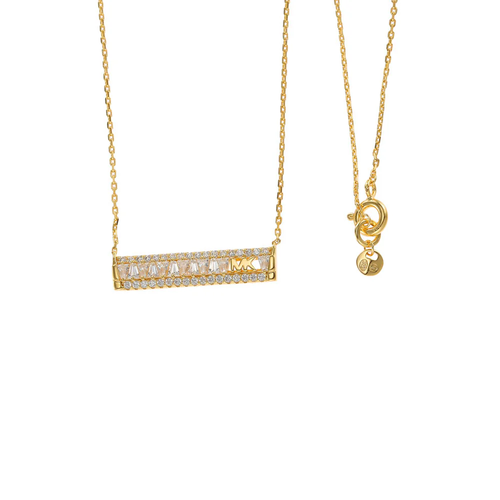 Michael Kors 14ct Yellow Gold Plated Sterling Silver Tapered Baguette Bar Earring & Pendant Chain Set - Image 6