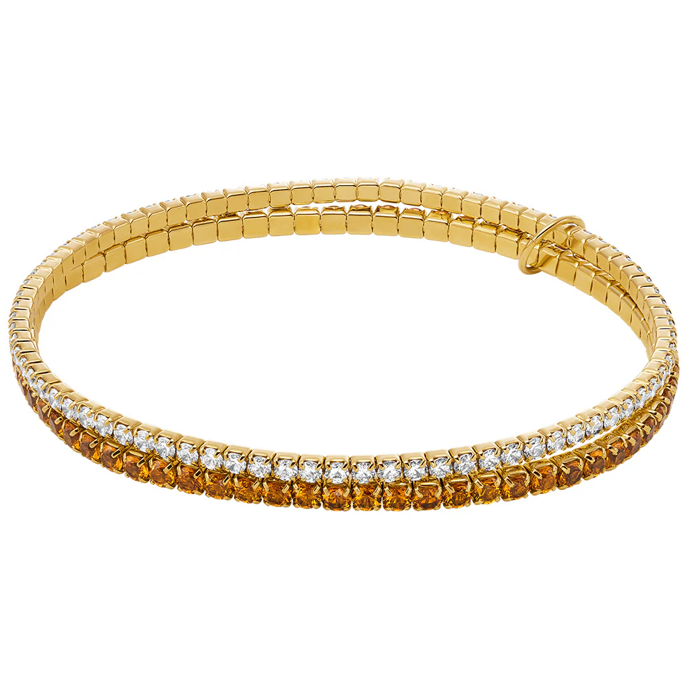 Michael Kors Gold Plated Brass Clear & Terracotta Zirconia Stretch Bracelet