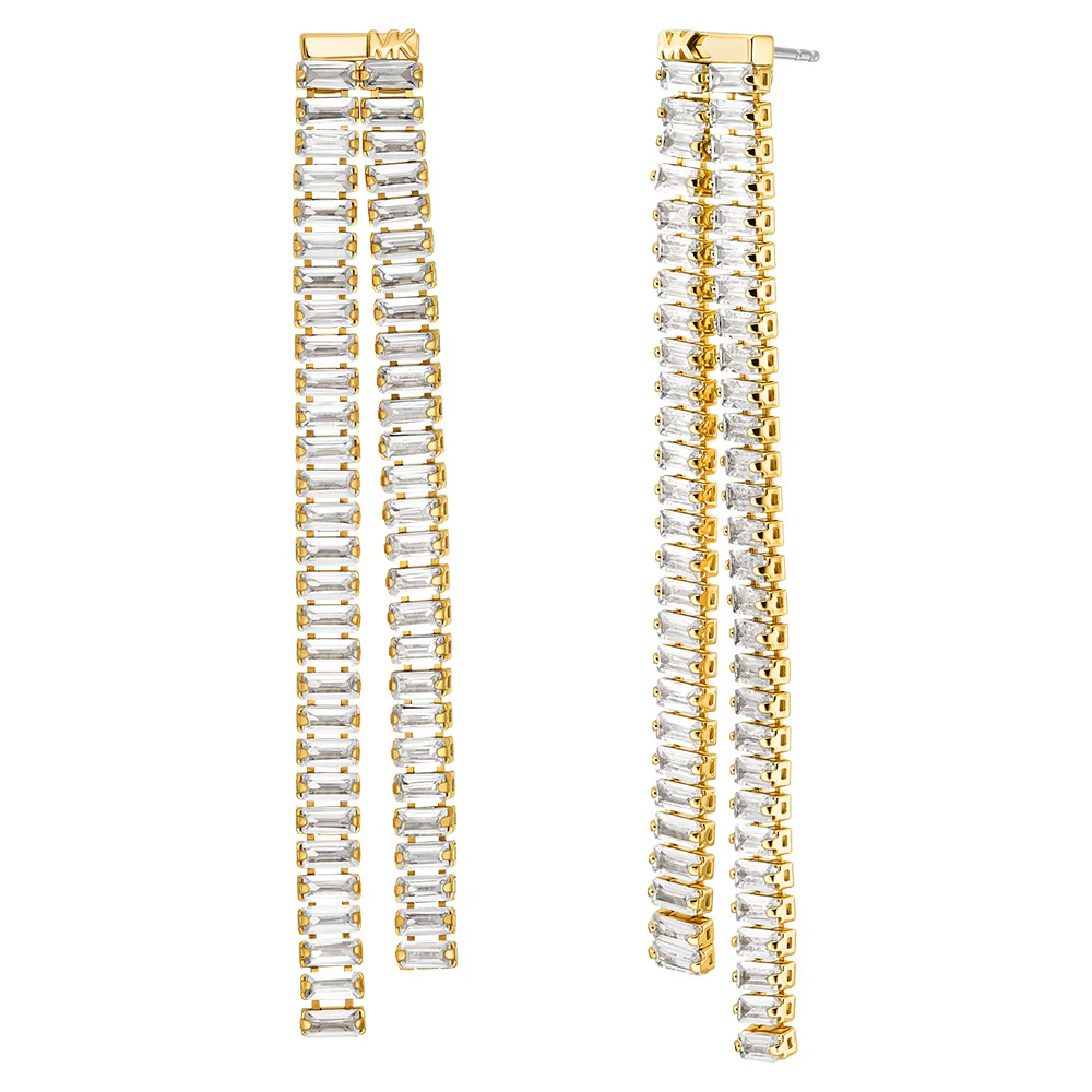 Michael Kors Gold Plated Brass Zirconia Baguette Drop Statement Earrings