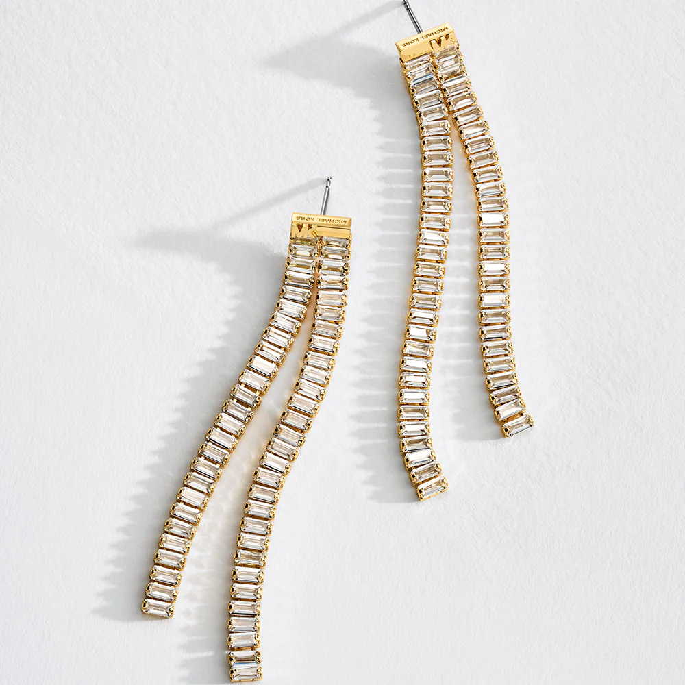 Michael Kors Gold Plated Brass Zirconia Baguette Drop Statement Earrings - Image 3