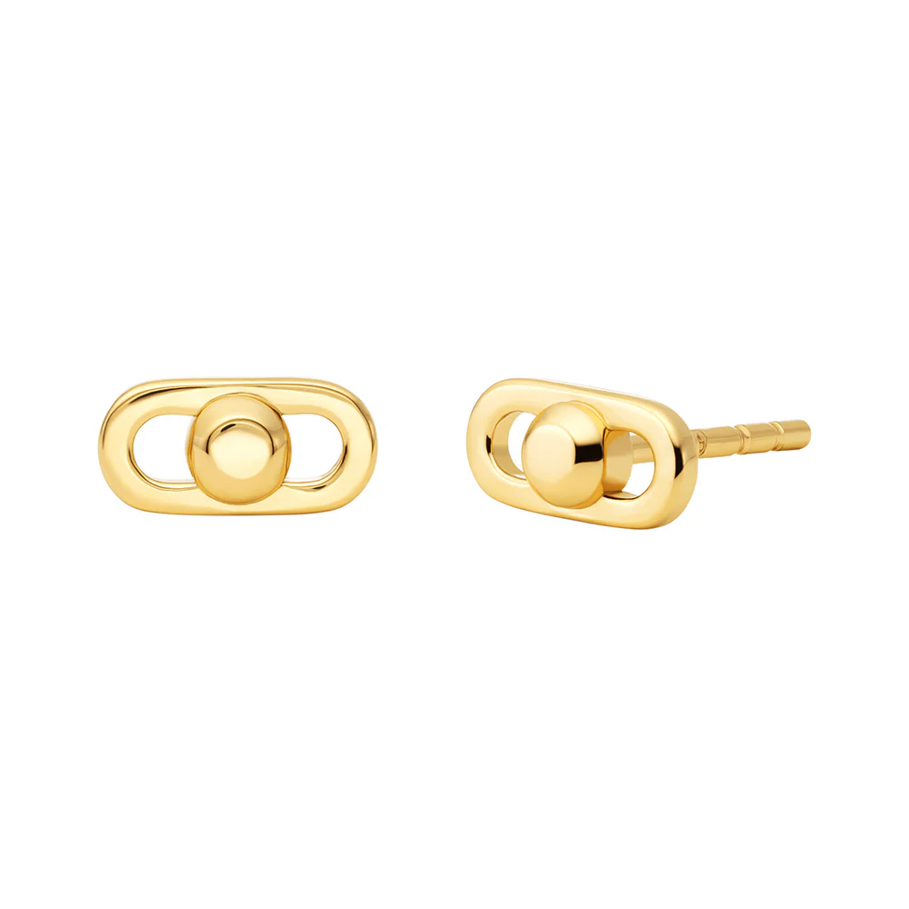 Michael Kors Gold Plated Sterling Silver Astor Link Pave Stud Earrings - Image 3