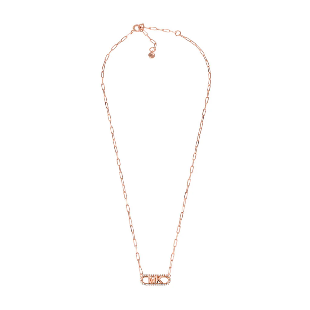 Michael Kors Rose Gold Plated Sterling Silver Premium Pave Empire Link Pendant with Chain