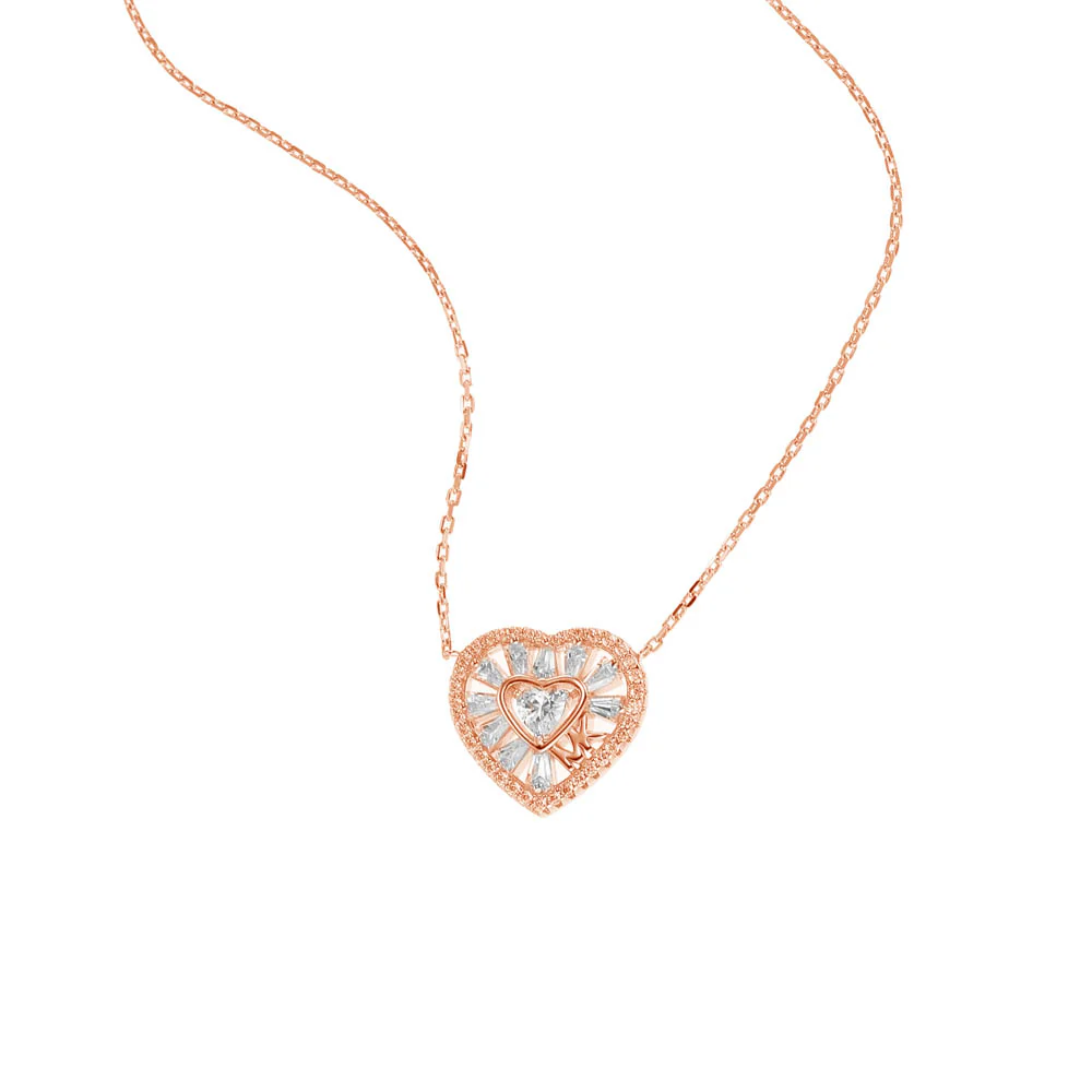 Michael Kors Rose Gold Plated Sterling Silver Premium Tapered Baguette CZ Heart Pendant With Chain - Image 3