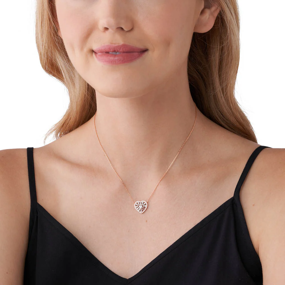 Michael Kors Rose Gold Plated Sterling Silver Premium Tapered Baguette CZ Heart Pendant With Chain - Image 5