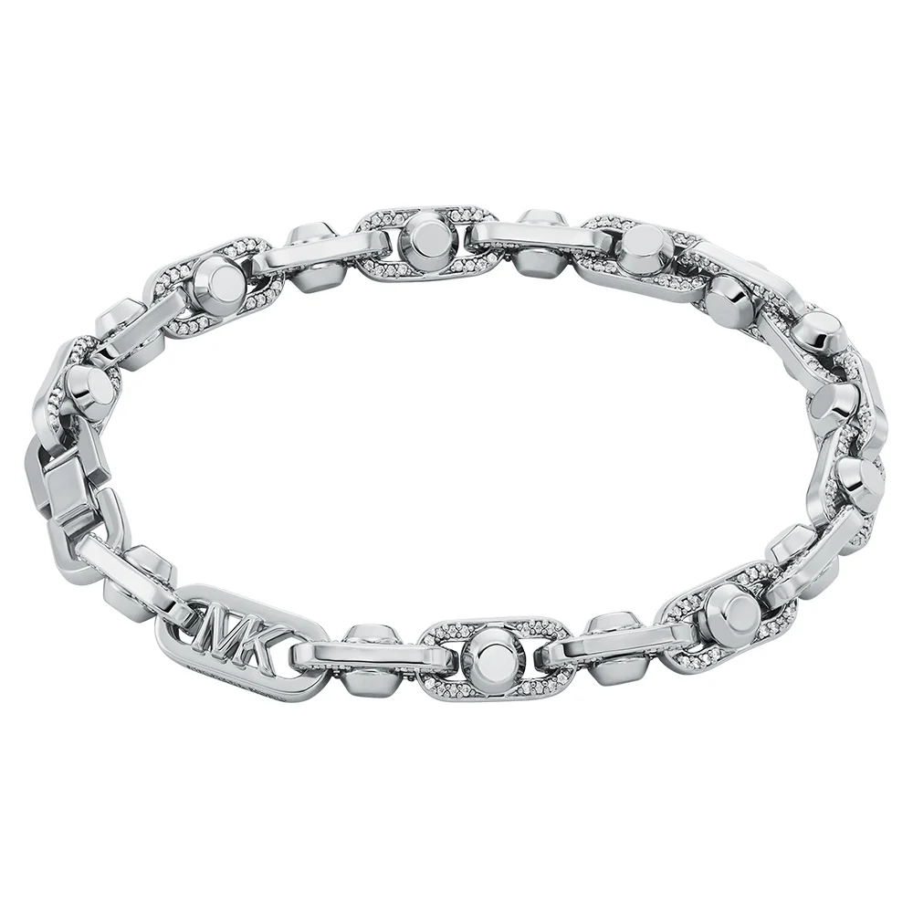 Michael Kors Silver Plated Brass Astor Link Pave 7.5" Bracelet